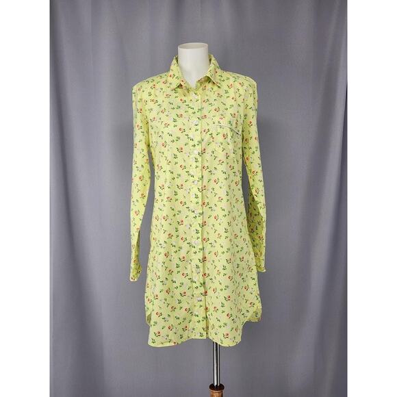 Victoria Secret Shirt Womens Extra Small Yellow Floral Button Front Sleep - Picture 1 of 16